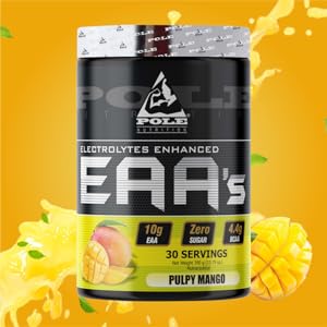Pole Nutrition EAA Electrolytes - Enhanced, Zero Sugar, Pulpy Mango Flavour | 390g, 30 Servings | Premium Amino Acid &amp; Hydration Formula 